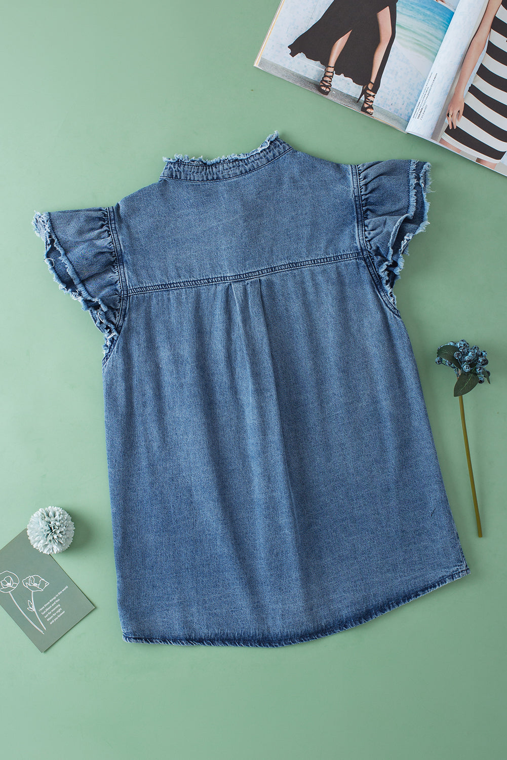 Beau Blue Button Denim Top