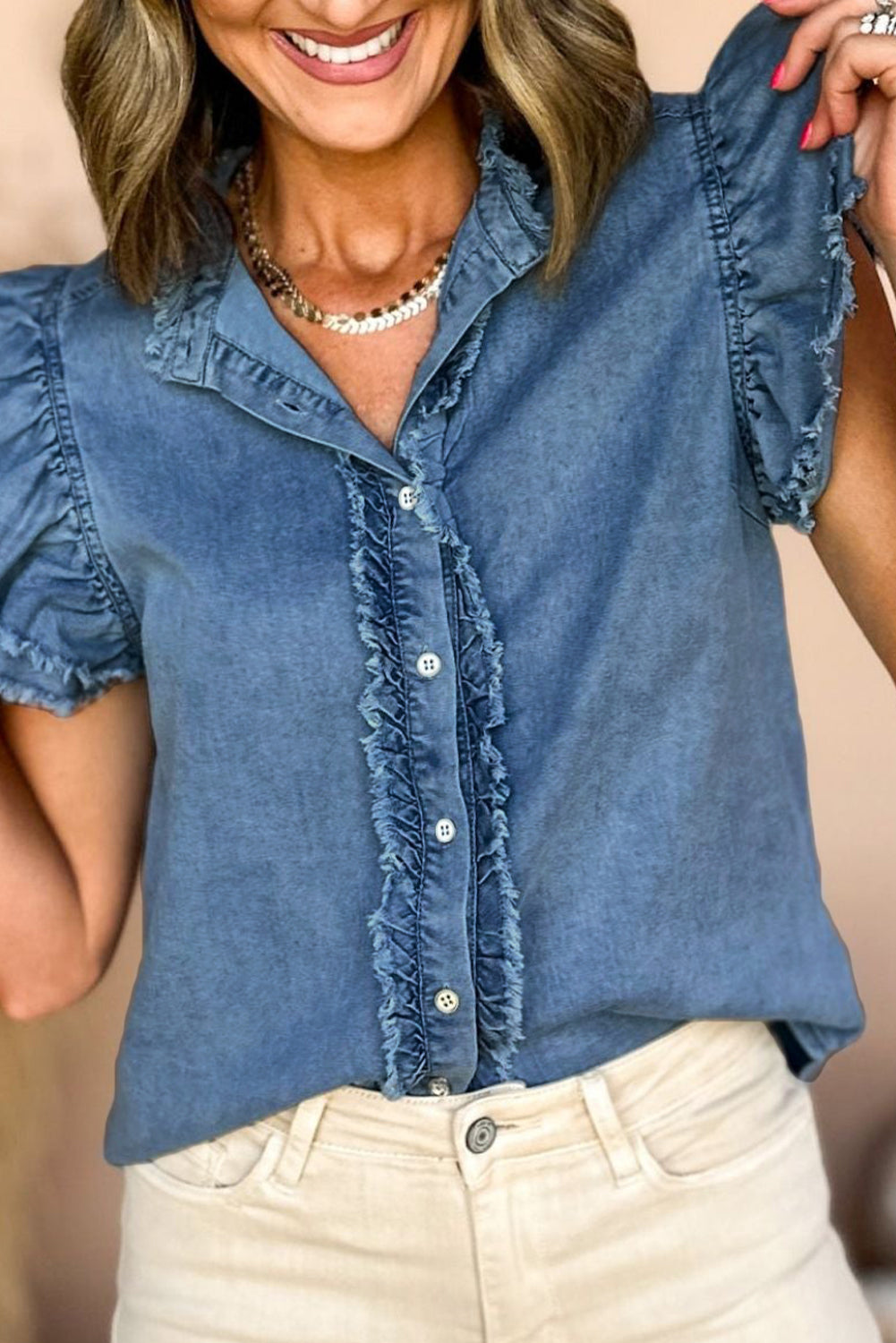 Beau Blue Button Denim Top