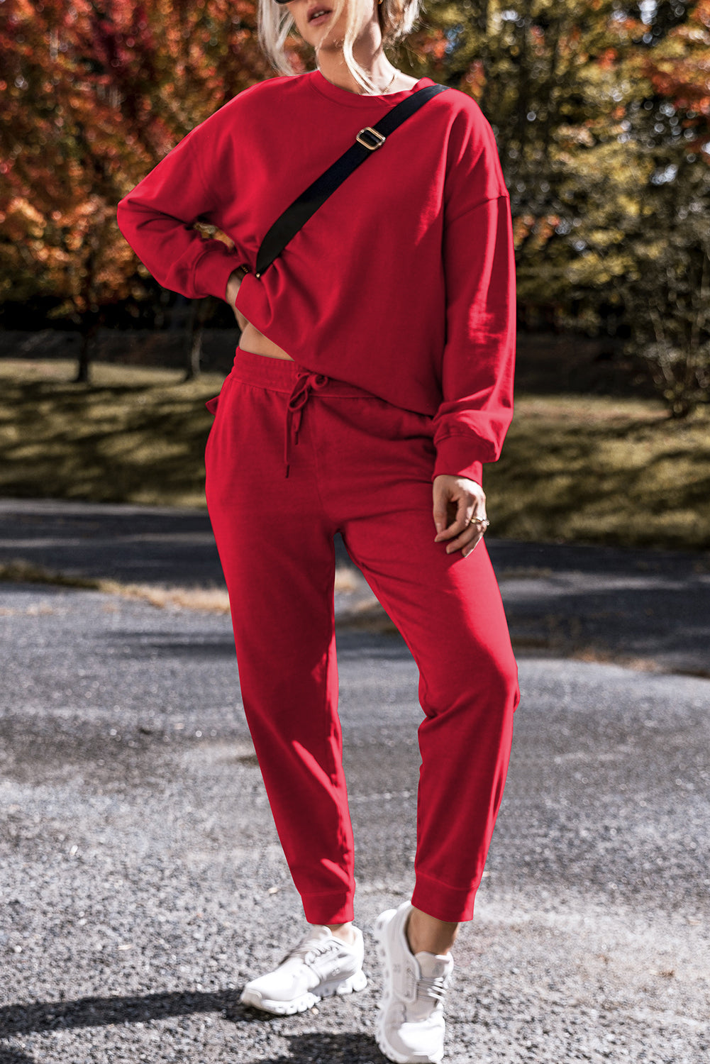 Solid Color High Low Pullover and Skinny Pants Set