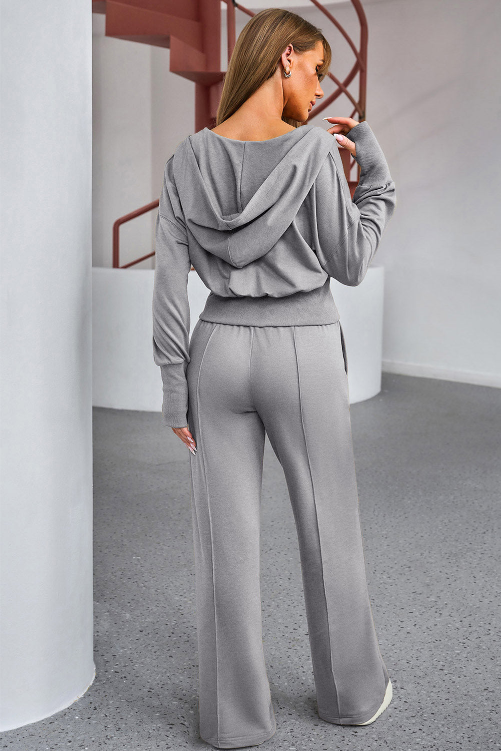 Dropped Shoulder Hoodie and Drawstring Pants Set
