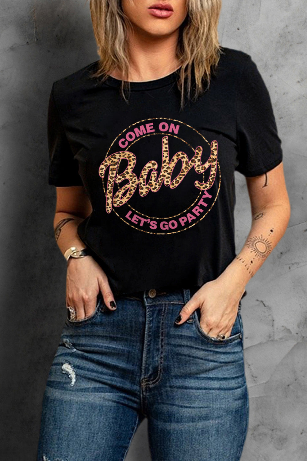 Slogan Printed Crew Neck Graphic T Shirt