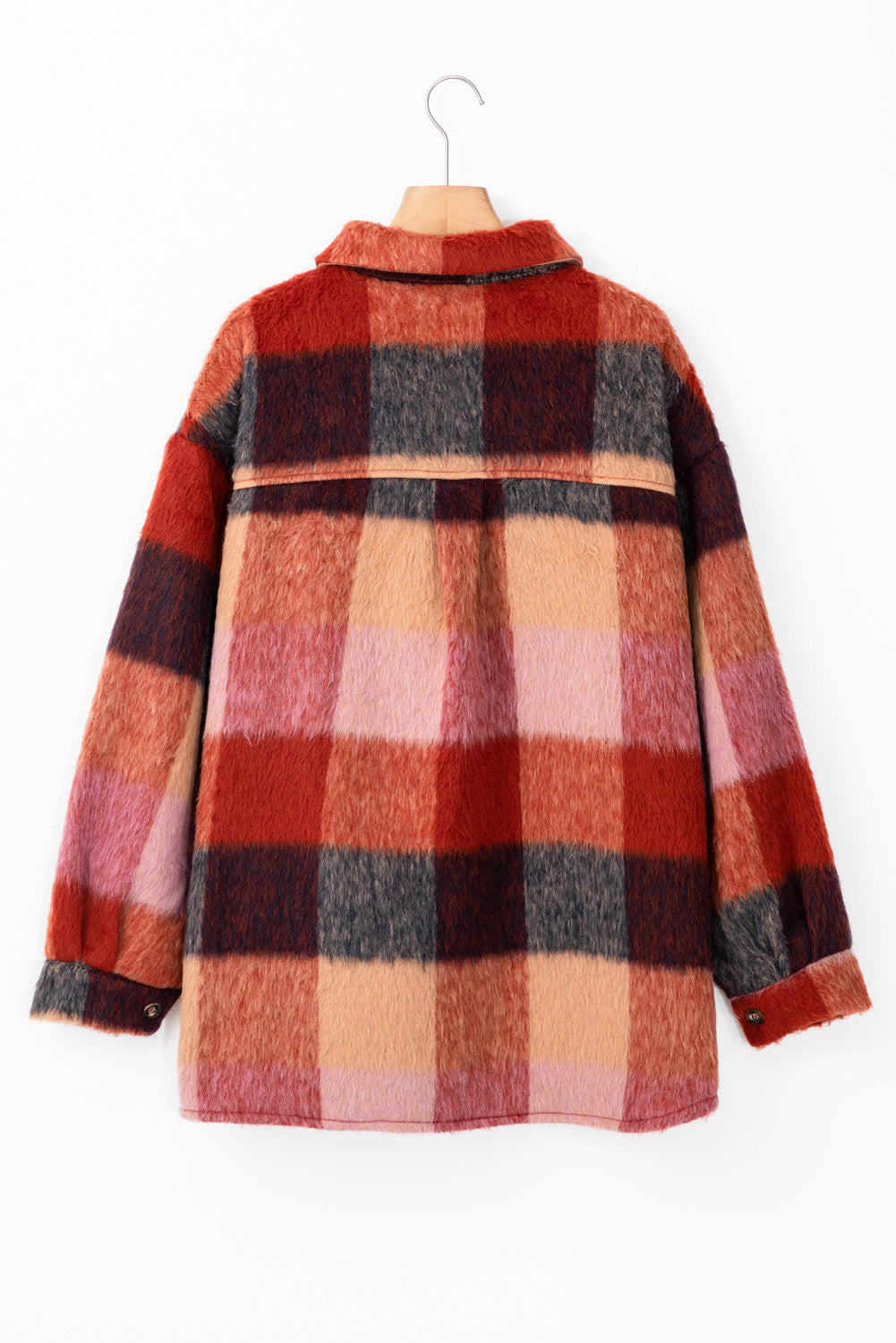 Plaid Printed Flap Pockets Plus Size Jacket