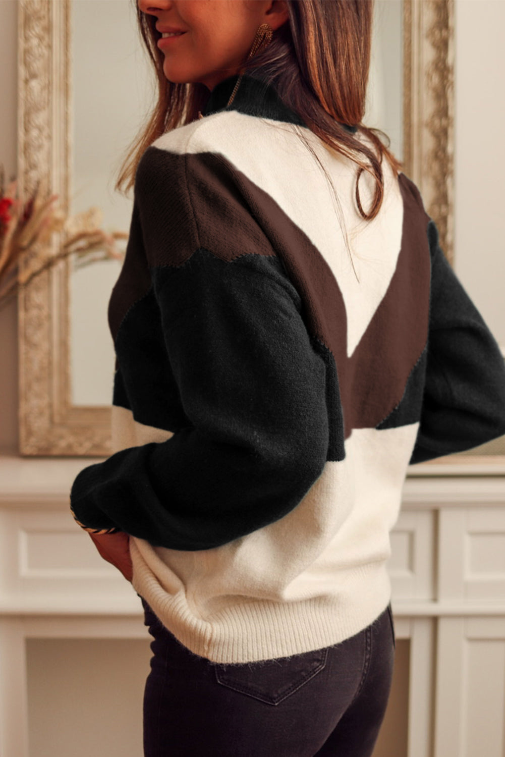 Geometric Color Block Knit Sweater