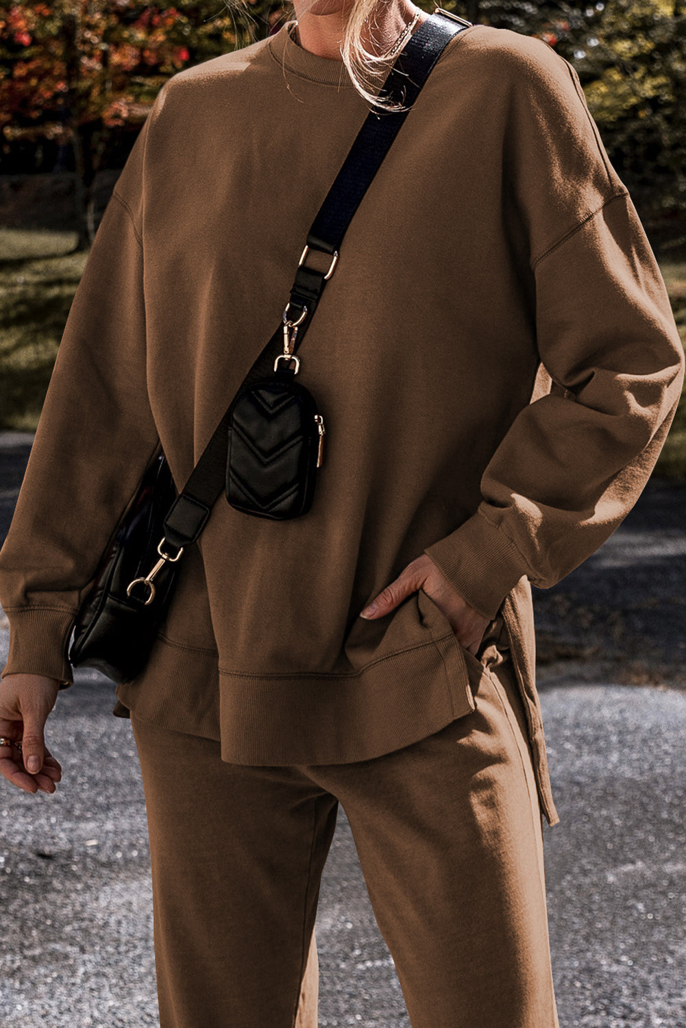 Solid Color High Low Pullover and Skinny Pants Set