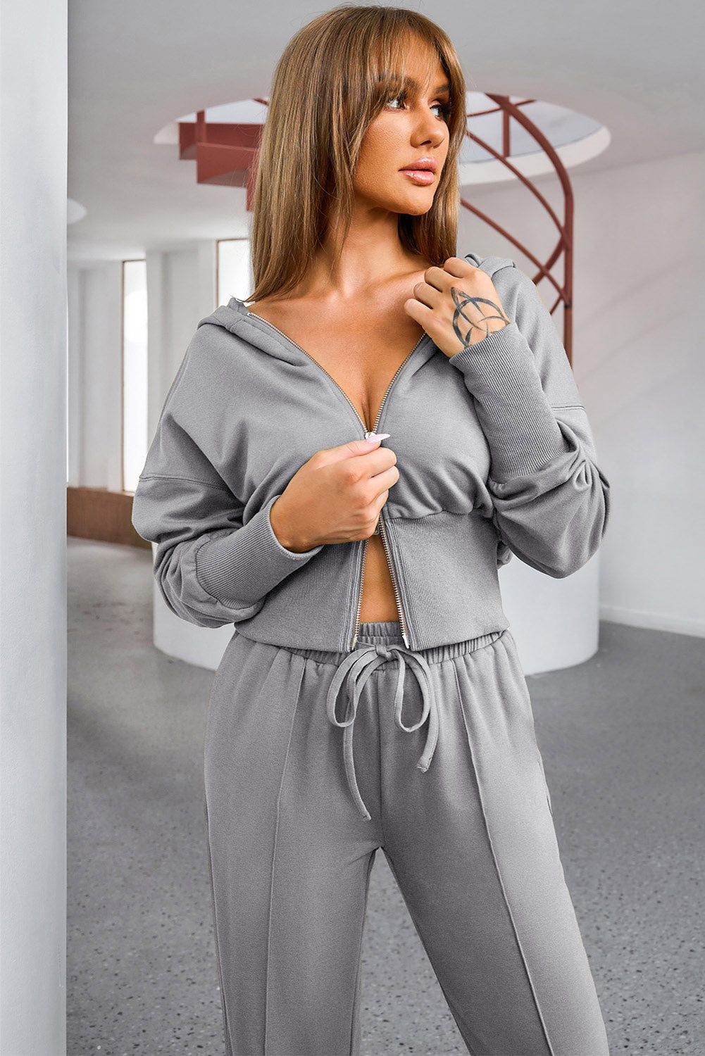 Dropped Shoulder Hoodie and Drawstring Pants Set