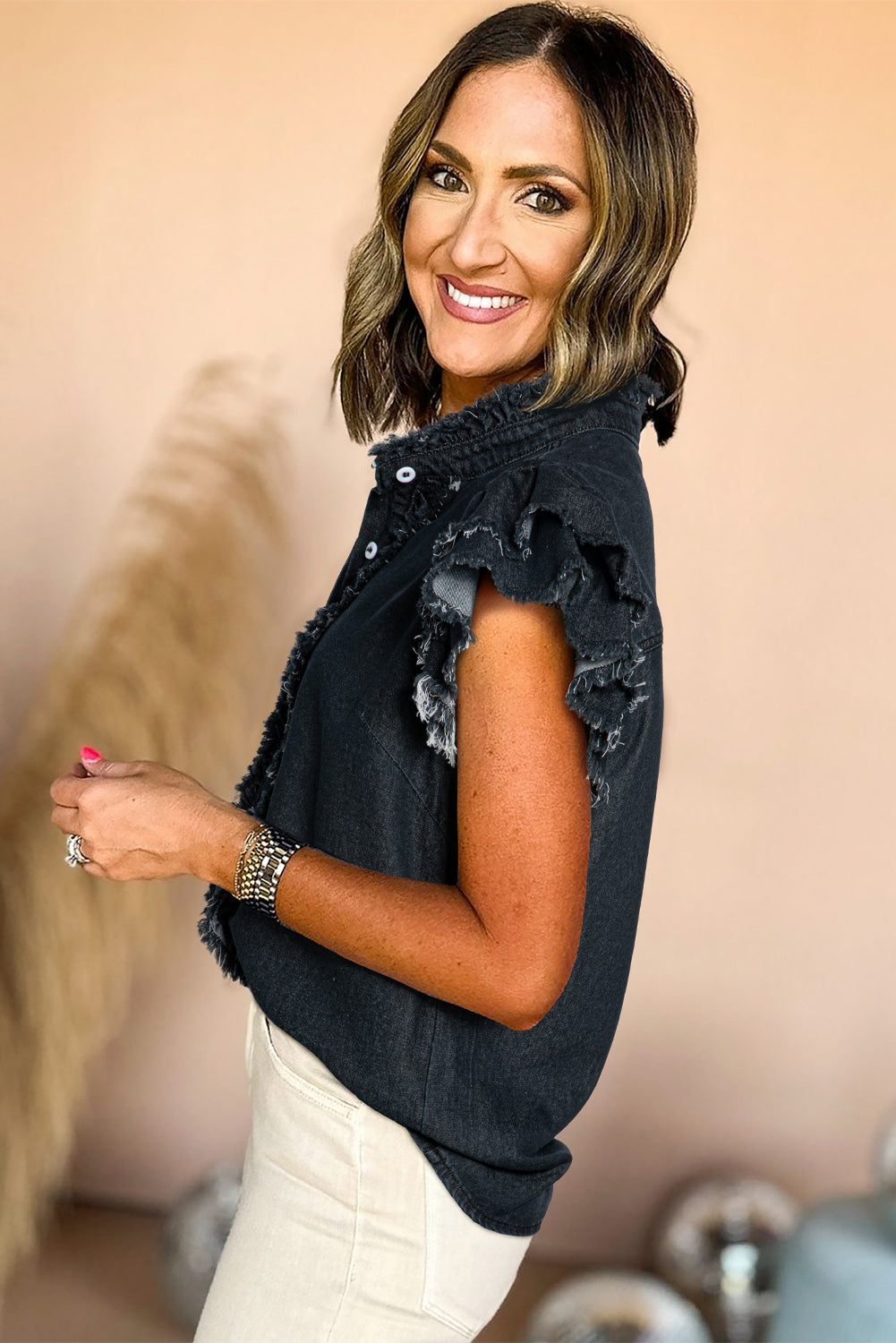 Beau Blue Button Denim Top