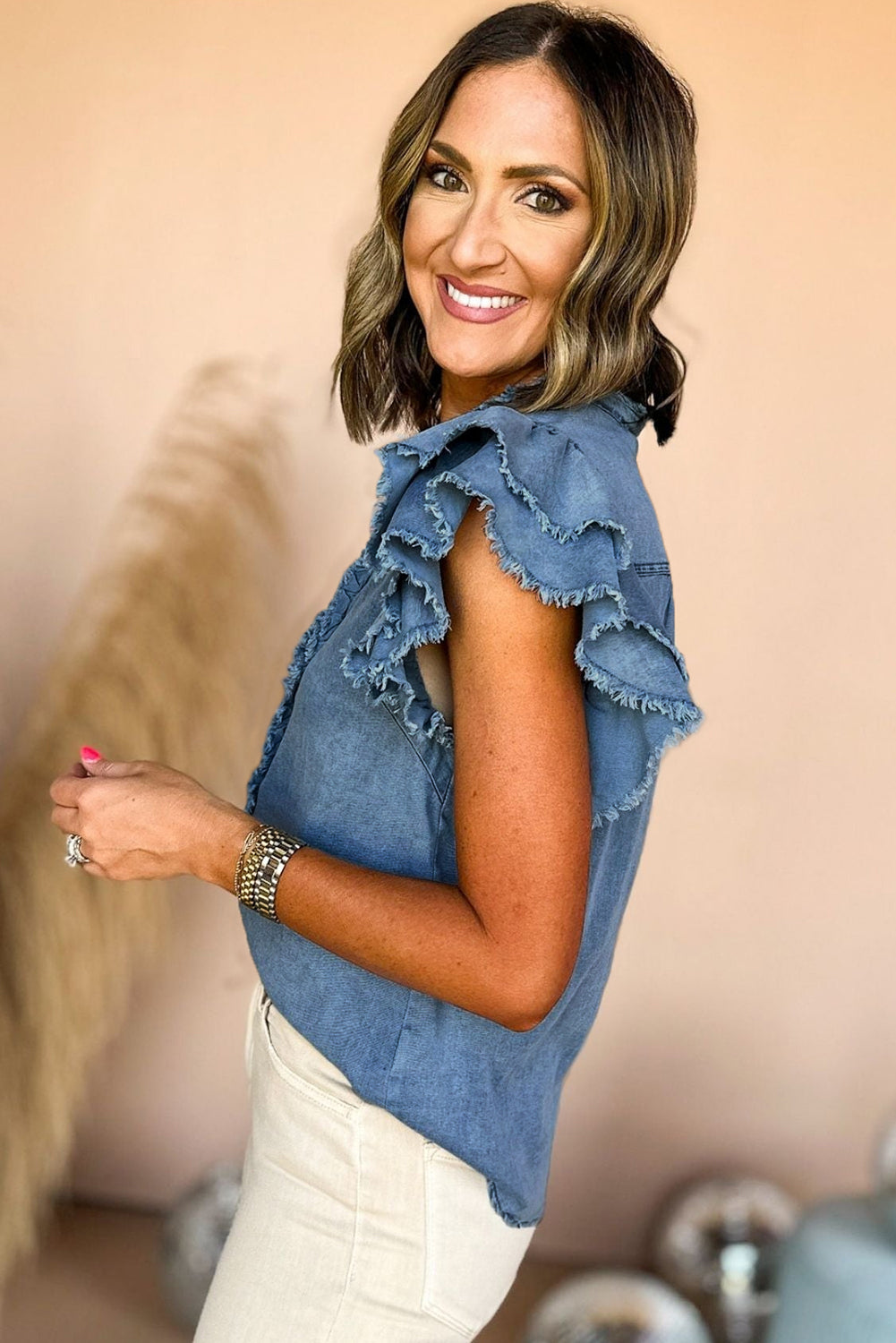 Beau Blue Button Denim Top
