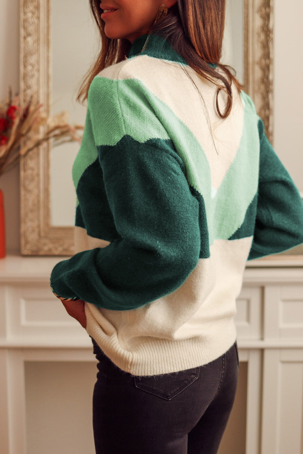 Geometric Color Block Knit Sweater