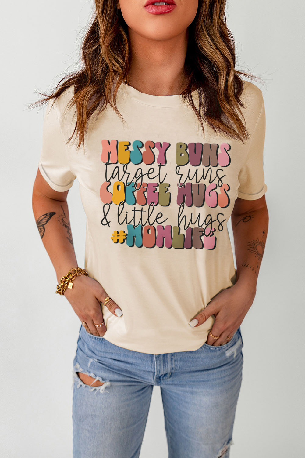 Slogan Graphic Printed Crew Neck T Shirt