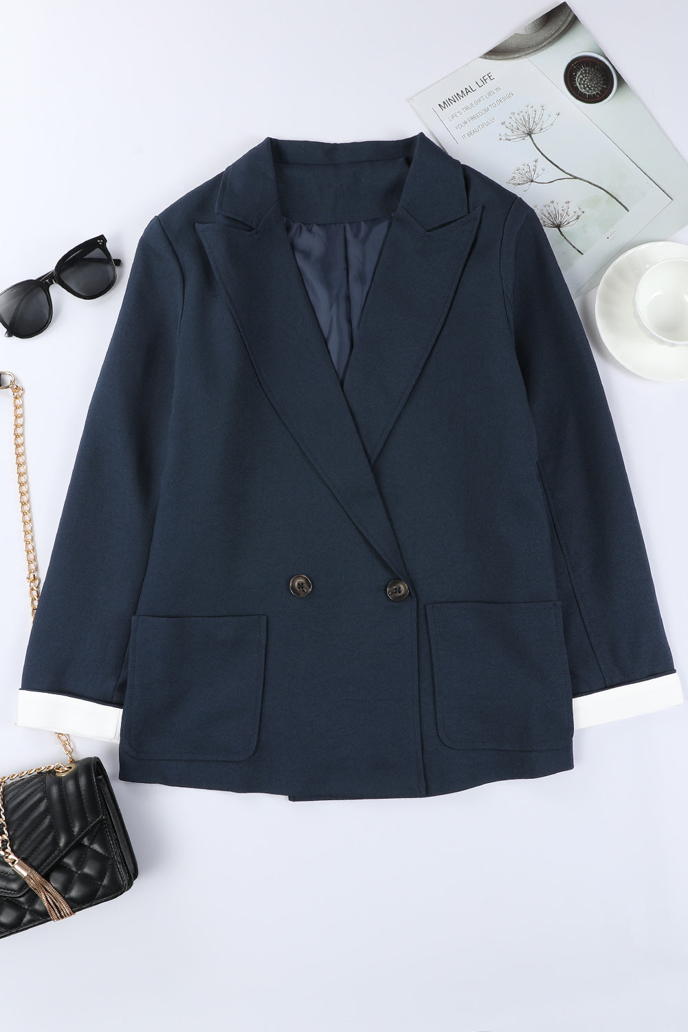 Buttoned Lapel Collar Blazer with Pocket