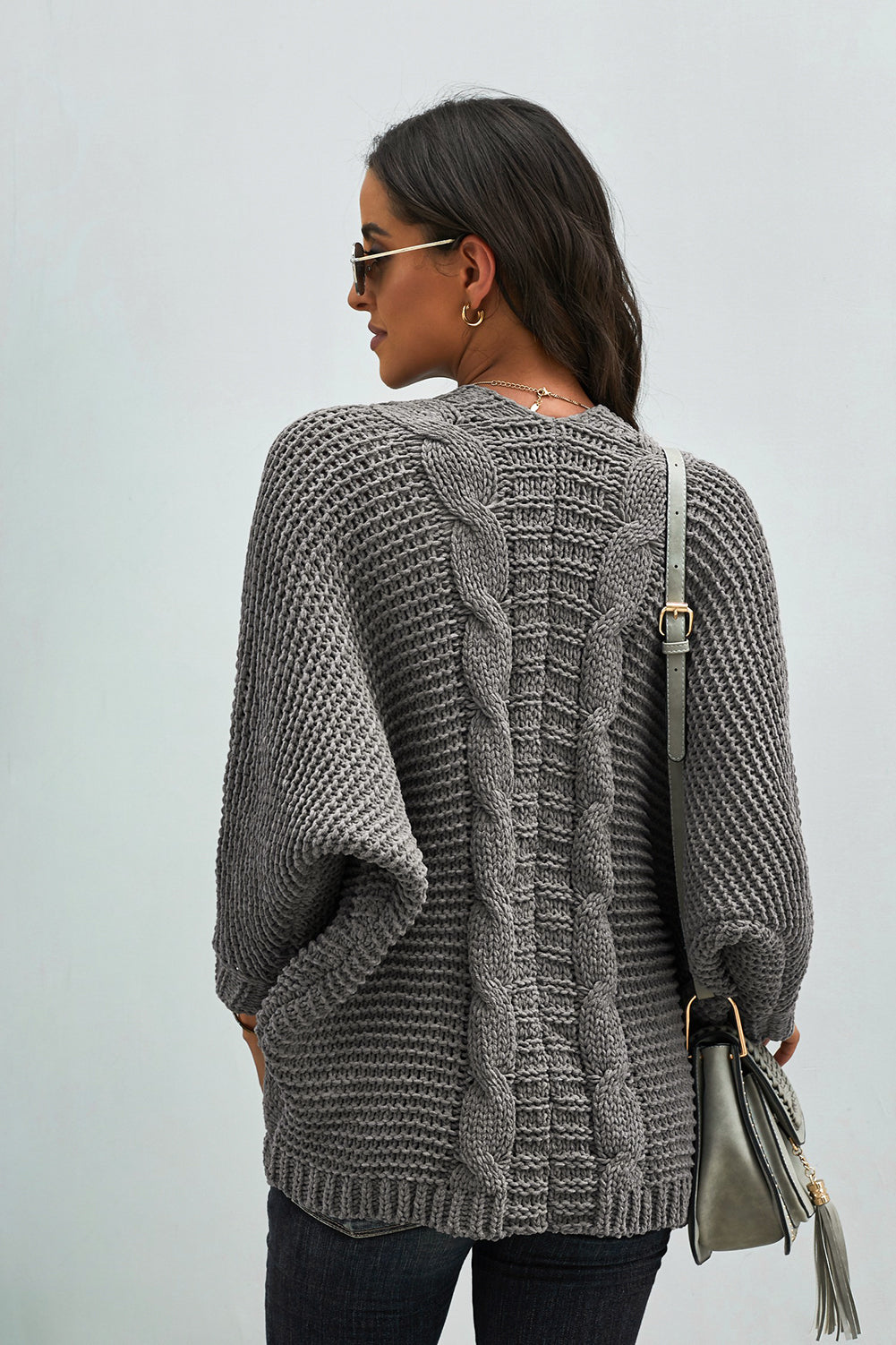 Chunky Knit Solid Cardigan with Pocket